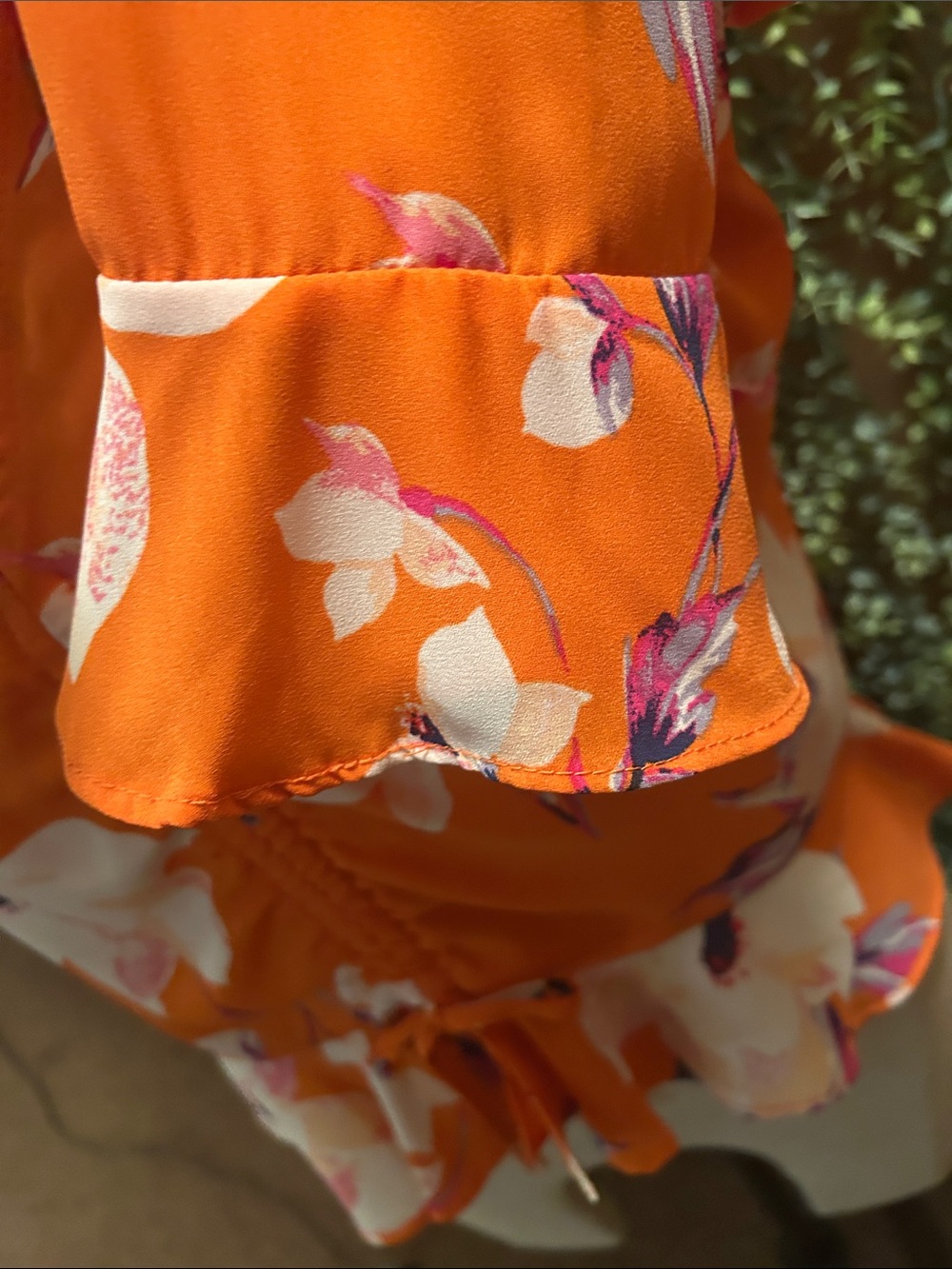 Women's Orange Floral V-Neck Tie-Front Blouse - Picture 2 of 7